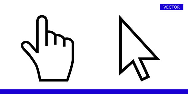 illustrazioni stock, clip art, cartoni animati e icone di tendenza di icone del puntatore del cursore a freccia bianca e a punta di dito illustrazione vettoriale isolata su sfondo bianco - cursore