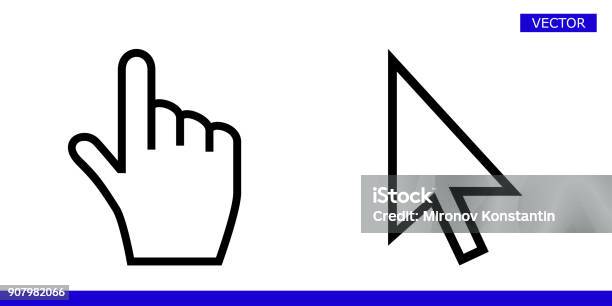 White Arrow And Finger Hand Cursor Pointer Icons Vector Illustration Set Isolated On White Background Stock Illustration - Download Image Now