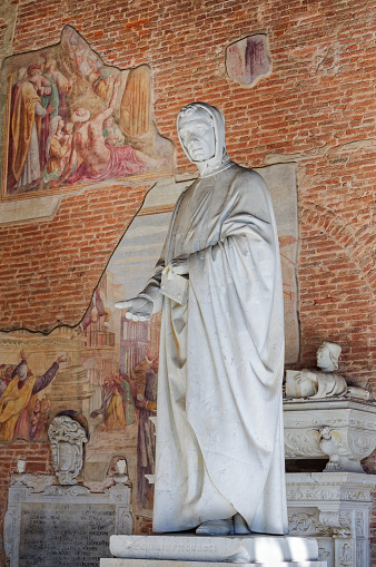 The marble statue of Leonardo Fibonacci by Giovanni Paganucci in the Monumental Cemetery (Camposanto Monumentale) - Pisa, Tuscany, Italy
