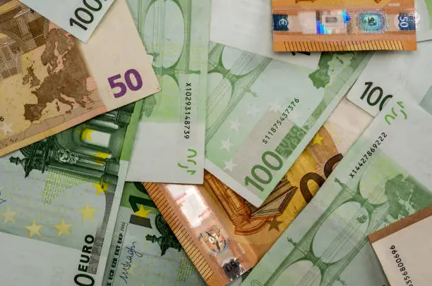 Close up shot of a bunch euro bills