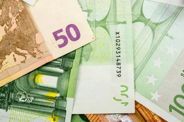 Close up shot of a bunch euro bills