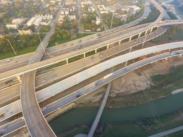 istock Aerial Interstate I-10, North I-45 Freeway stack interchange Northeast Houston, TX 907990782