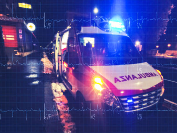 Ambulance and EKG, multiple exposure stock photo