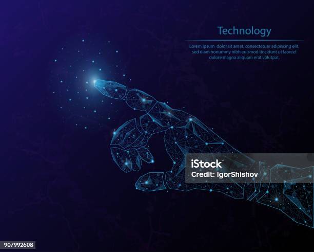 Abstract Image Of A Robot Arm In The Form Of The Constellation Consisting Of Points And Lines Stock Illustration - Download Image Now