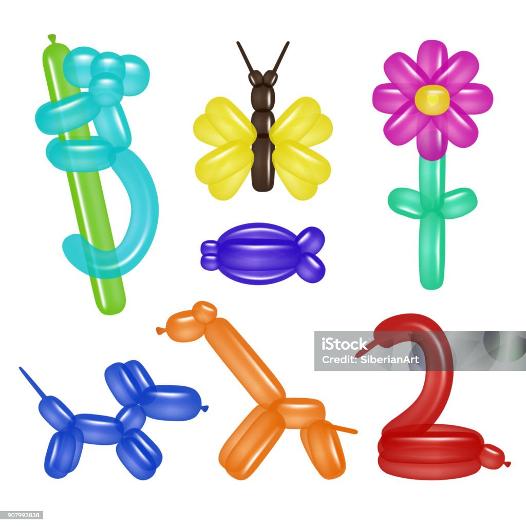 Vector Balloon Animals And Flower Set Stock Illustration - Download Image  Now - Balloon Animal, Cut Out, Group Of Objects - iStock