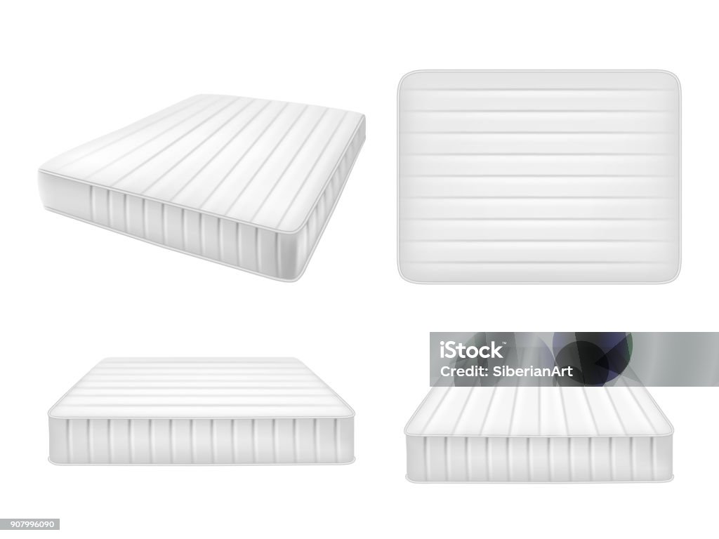 Ensemble de matelas de lit blanc, vector illustration réaliste - clipart vectoriel de Matelas libre de droits