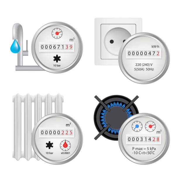 zähler-icon-set, realistische vektor-illustration - gas counter stock-grafiken, -clipart, -cartoons und -symbole