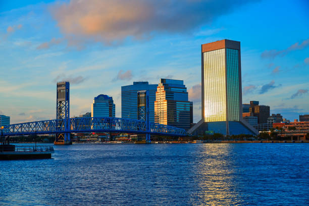 istock Jacksonville skyline evening in florida USA 907998402