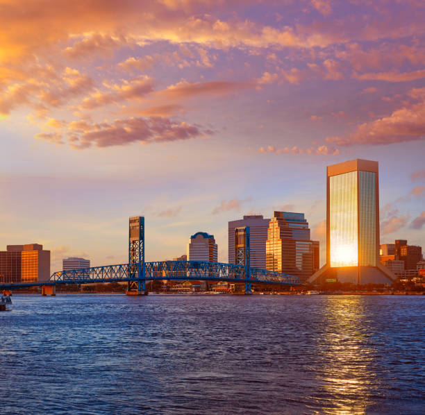 istock Jacksonville skyline evening in florida USA 907998598