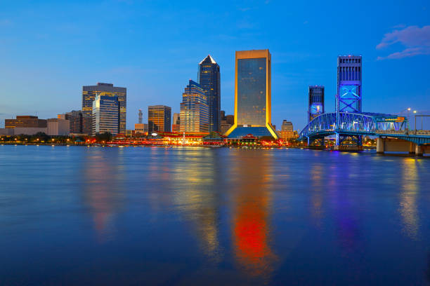 istock Jacksonville skyline sunset river in Florida 907998778