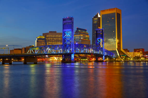 istock Jacksonville skyline sunset river in Florida 907998822