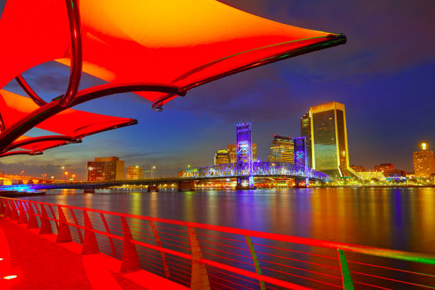 Jacksonville skyline sunset river reflection in Florida USA