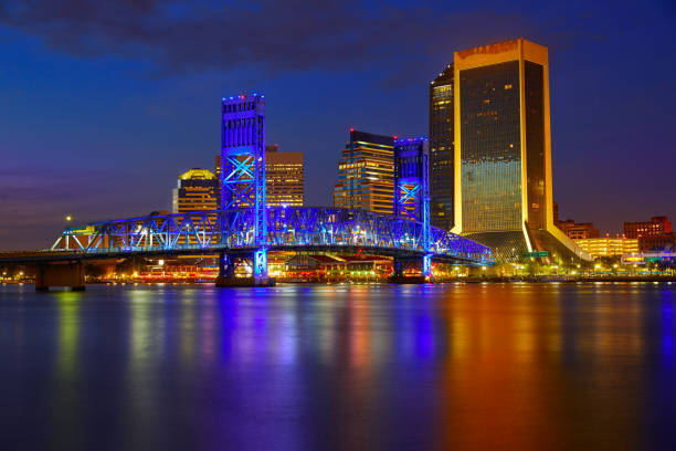 istock Jacksonville skyline sunset river in Florida 907999014