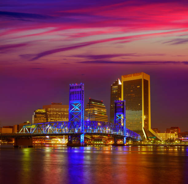 istock Jacksonville skyline sunset river in Florida 907999168