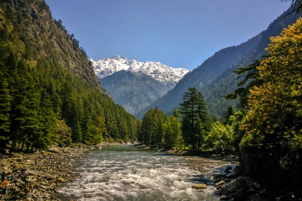 bela vista do himalaia montanhas, kasol, parvati vale, himachal pradesh, norte da índia - parvati - fotografias e filmes do acervo
