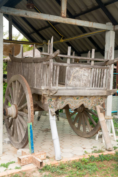 istock Antique teak wooden cart, Backside view 908008384