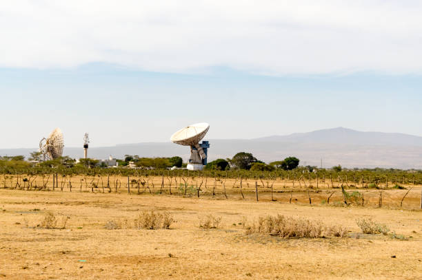 Double parables in a telecommunications center in the rift valley in northwestern Kenya stock photo