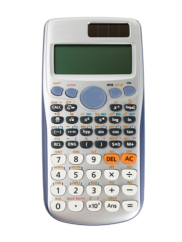 Scientific calculator isolated on white background with clipping path.