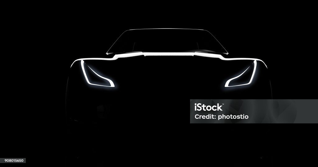 Silhouette des schwarzen Sportwagen auf schwarz - Lizenzfrei Luxuswagen Stock-Foto