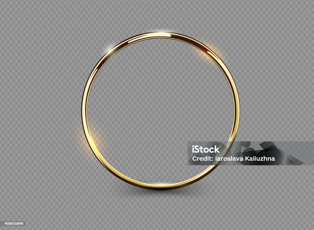 Abstract luxury golden ring on transparent background. Vector light circles spotlight light effect. Gold color round frame. Golden ring Gold Colored stock vector