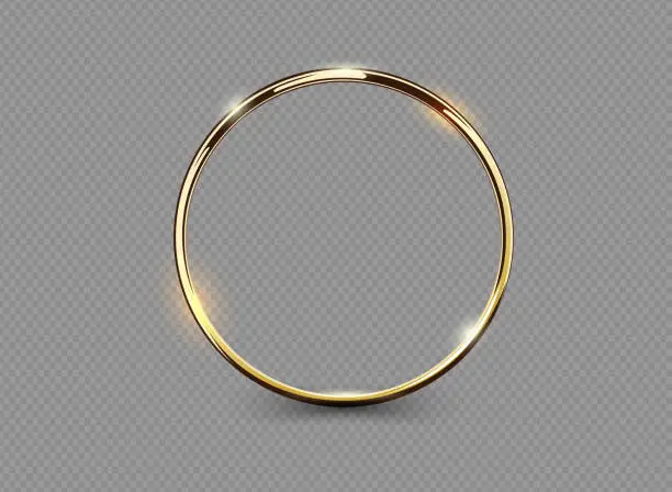 Vector illustration of Abstract luxury golden ring on transparent background. Vector light circles spotlight light effect. Gold color round frame.