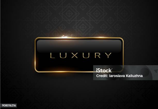 Luxury Black Label With Golden Frame Sparks On Black Background Dark Premium Logo Template Vector Illustration Stock Illustration - Download Image Now