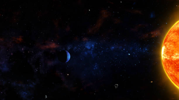 istock Sci-Fi Outer Space Scene With Red Star, Gas Planet, Asteroids And Nebulas 908016936