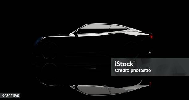 Silhouette Of Black Sports Car On Black Stock Photo - Download Image Now - Car, Status Car, Black Color