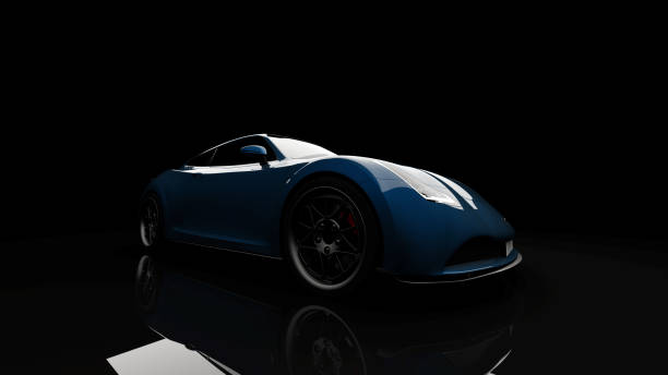 istock blue sports car on black background 908021190