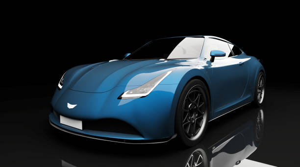 istock blue sports car on black background 908021242