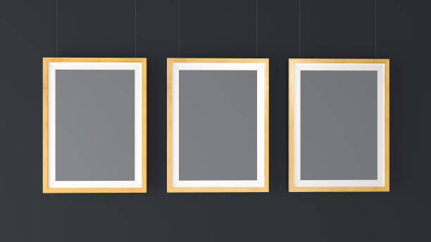 istock Three wooden Photo Frames Mockup. High resolution 3d render. Personal branding mockup template. 908021392