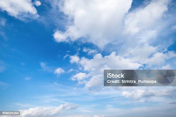 Blue Sky With Clouds Top View From The Airplane Window Natural Cloudscape For Copy Space Stock Photo - Download Image Now