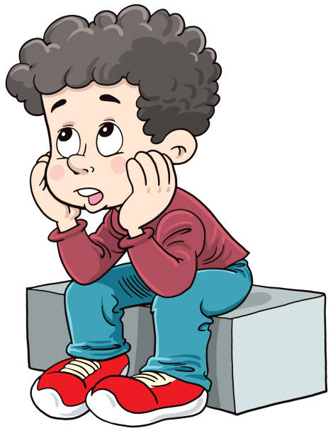 Thinking Kid the child sits and dreams bored children stock illustrations