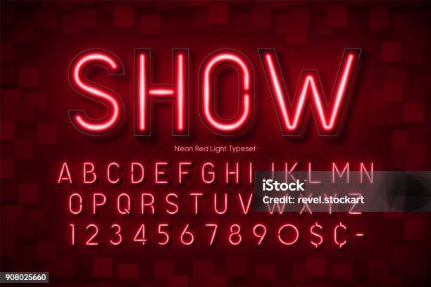 Neon Light 3d Alphabet Extra Glowing Font Stock Illustration - Download Image Now - Neon Lighting, Alphabet, Text