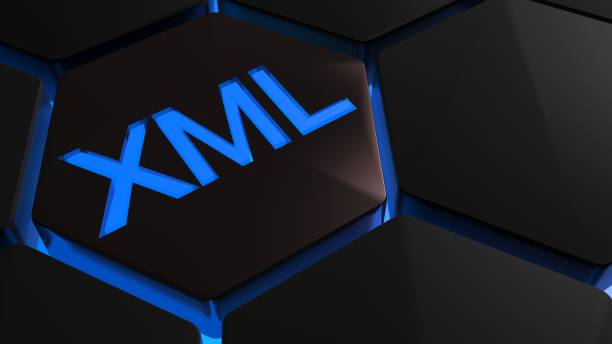 Blue XML on hexagon - 3D rendering stock photo