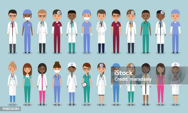 Doctors In Flat Design Animated Medical Characters Vector Illustration Stock Illustration - Download Image Now