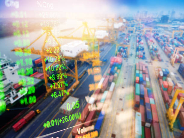istock Crane cargo market and finance economic background 908026748