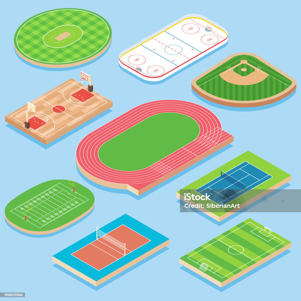 Spor alanı vektör düz izometrik Icon set - Royalty-free Stadyum Vector Art