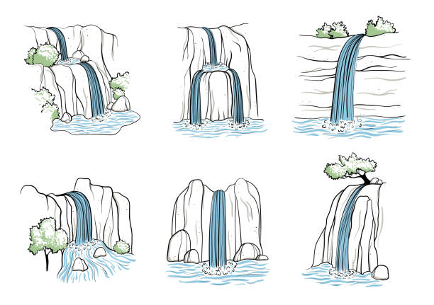 illustrazioni stock, clip art, cartoni animati e icone di tendenza di illustrazione vettoriale della cascata. - cascata