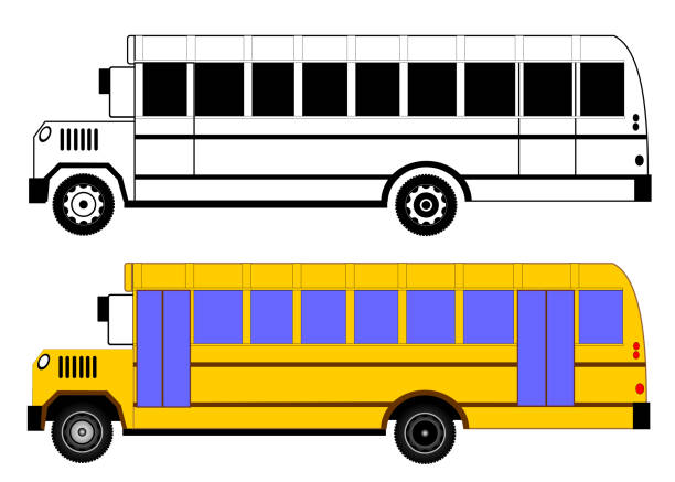illustrations, cliparts, dessins animés et icônes de yellow bus de classique pour enfants l’école - enfants derrière voiture vacance