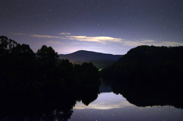 Night sky over the James River from the footbridge at the James River Visitors Center along the Blue Ridge Parkway in Big Island, VA.