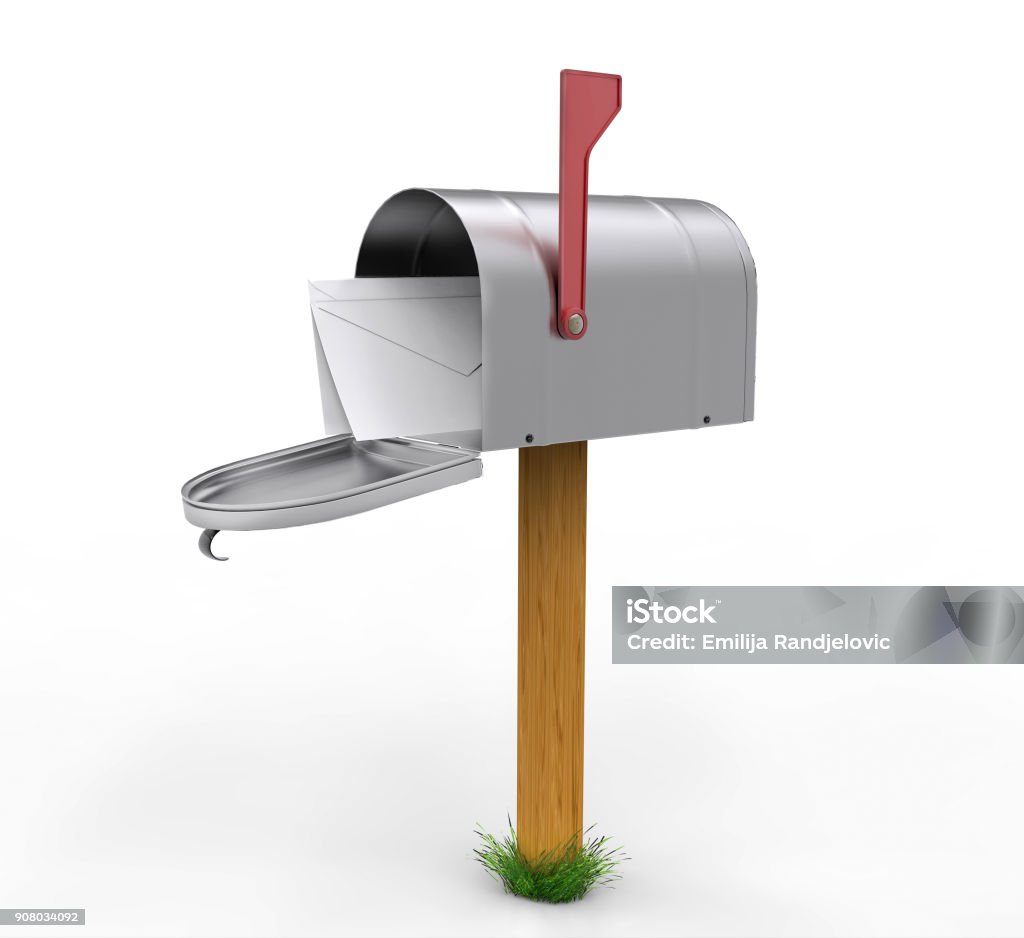 Boîte aux lettres ouverte avec enveloppe isolé sur blanc - Photo de Boîte aux lettres libre de droits