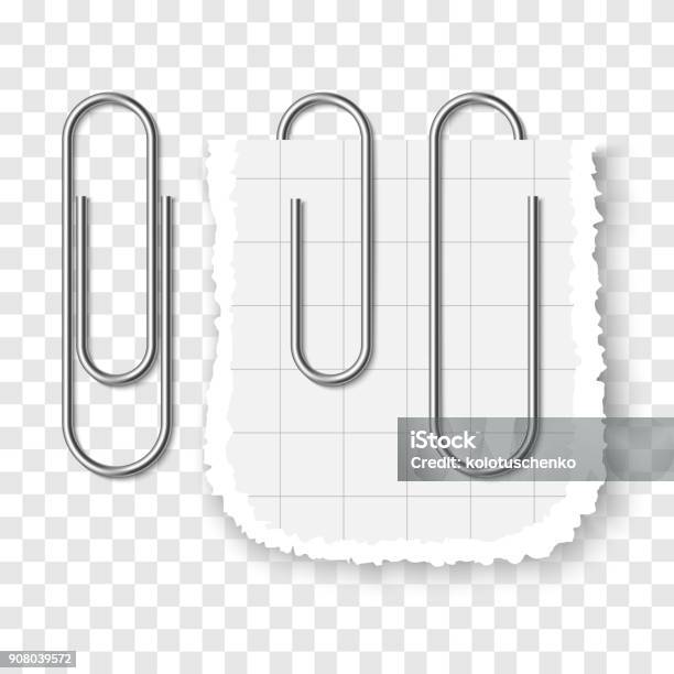 Set Of Silver Metallic Realistic Paper Clip On Transparent Background Stock Illustration - Download Image Now