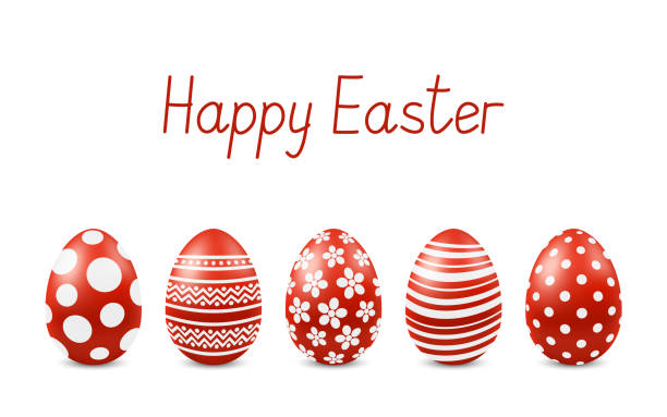 ilustrações de stock, clip art, desenhos animados e ícones de vector happy easter greeting card with realistic eggs isolated. - easter eggs red
