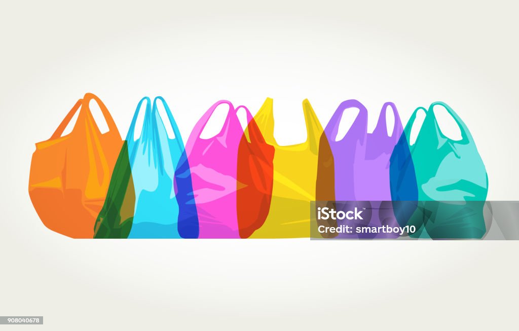 Plastic Carrier Bags Overlapping silhouettes of plastic shopping bags suggesting environmental issue. Best in RGB colors. Plastic Bag stock vector