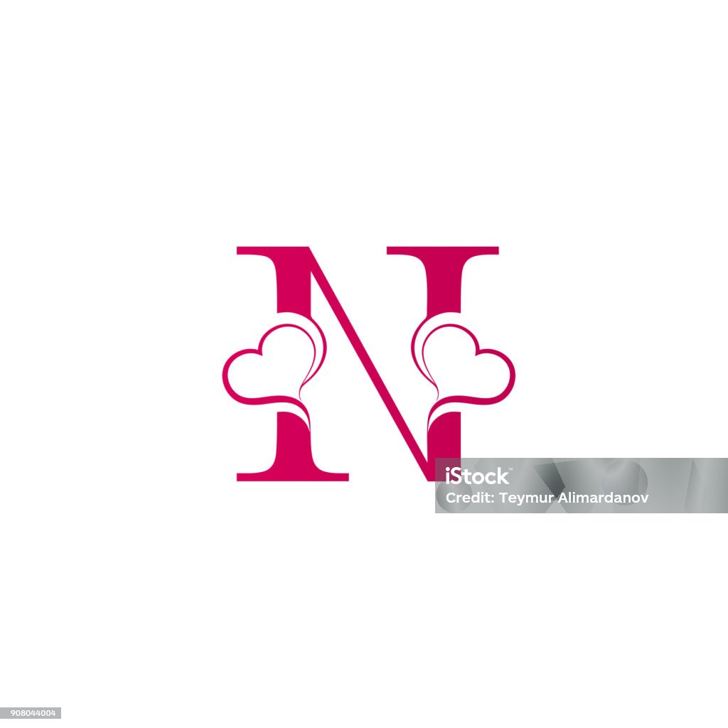 N Letter Icon With Heart Icon Valentines Day Concept Stock ...