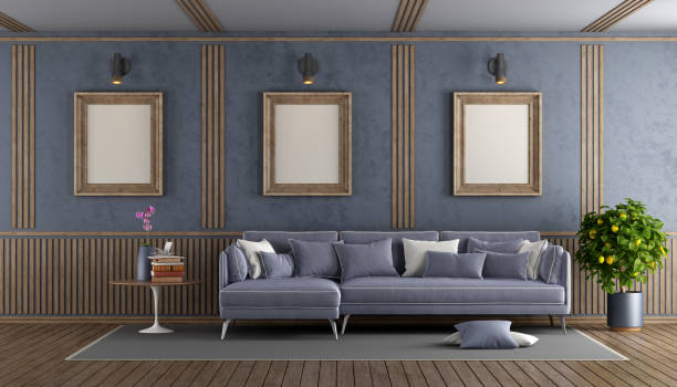 istock Elegant purple living room 908044342