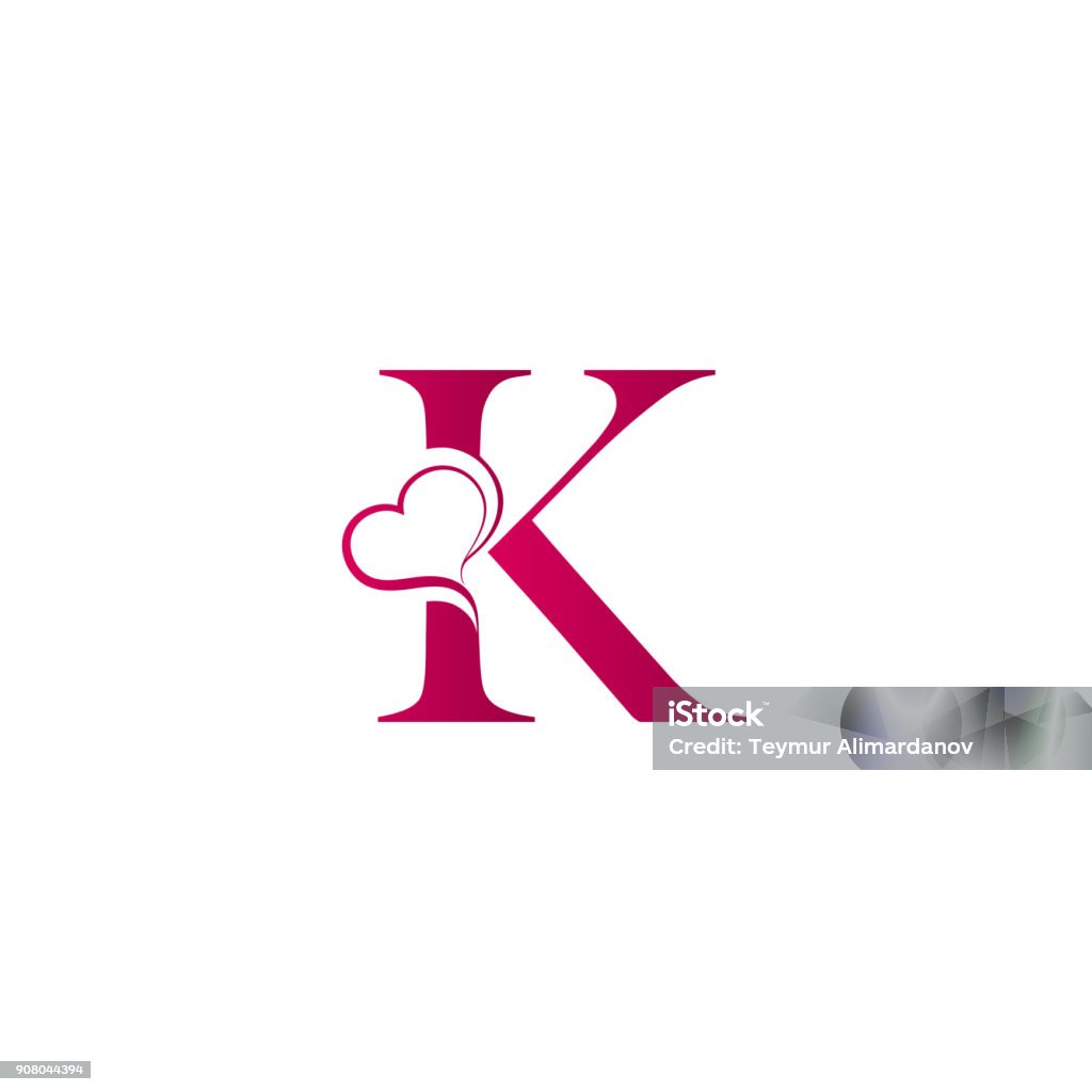 K Letter Icon With Heart Icon Valentines Day Concept Stock ...