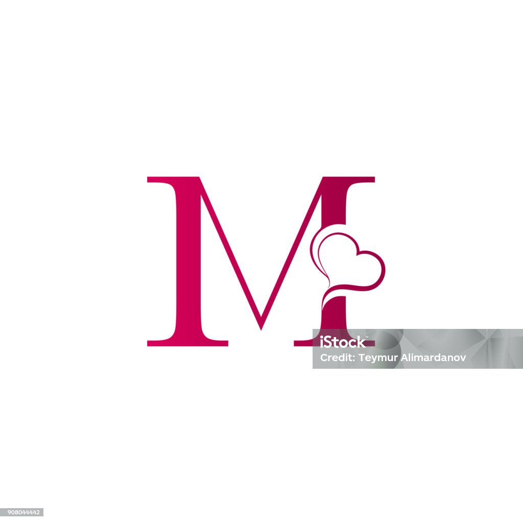M Letter Icon With Heart Icon Valentines Day Concept Stock ...