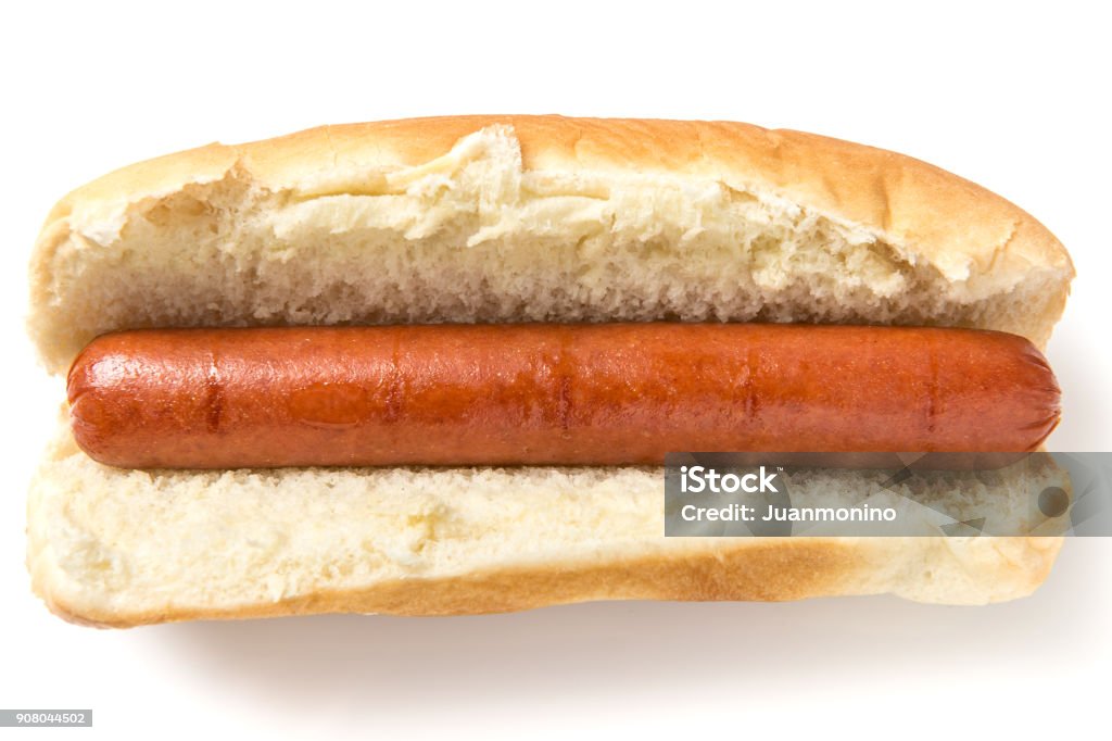 Hotdog Plain hotdog on white background from above Hot Dog Stock Photo